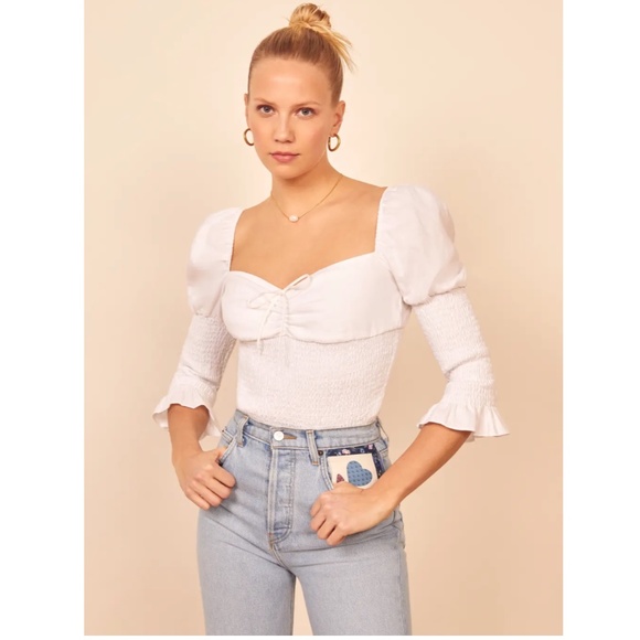 Reformation Tops - REFORMATION Haven Smocked Linen Top Top in White Size X-Large NWOT